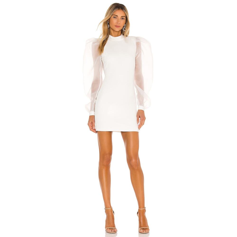 NBD Bao Sheer Long Sleeve Mini Bridal Wedding Graduation Bachelorette Hoco XS